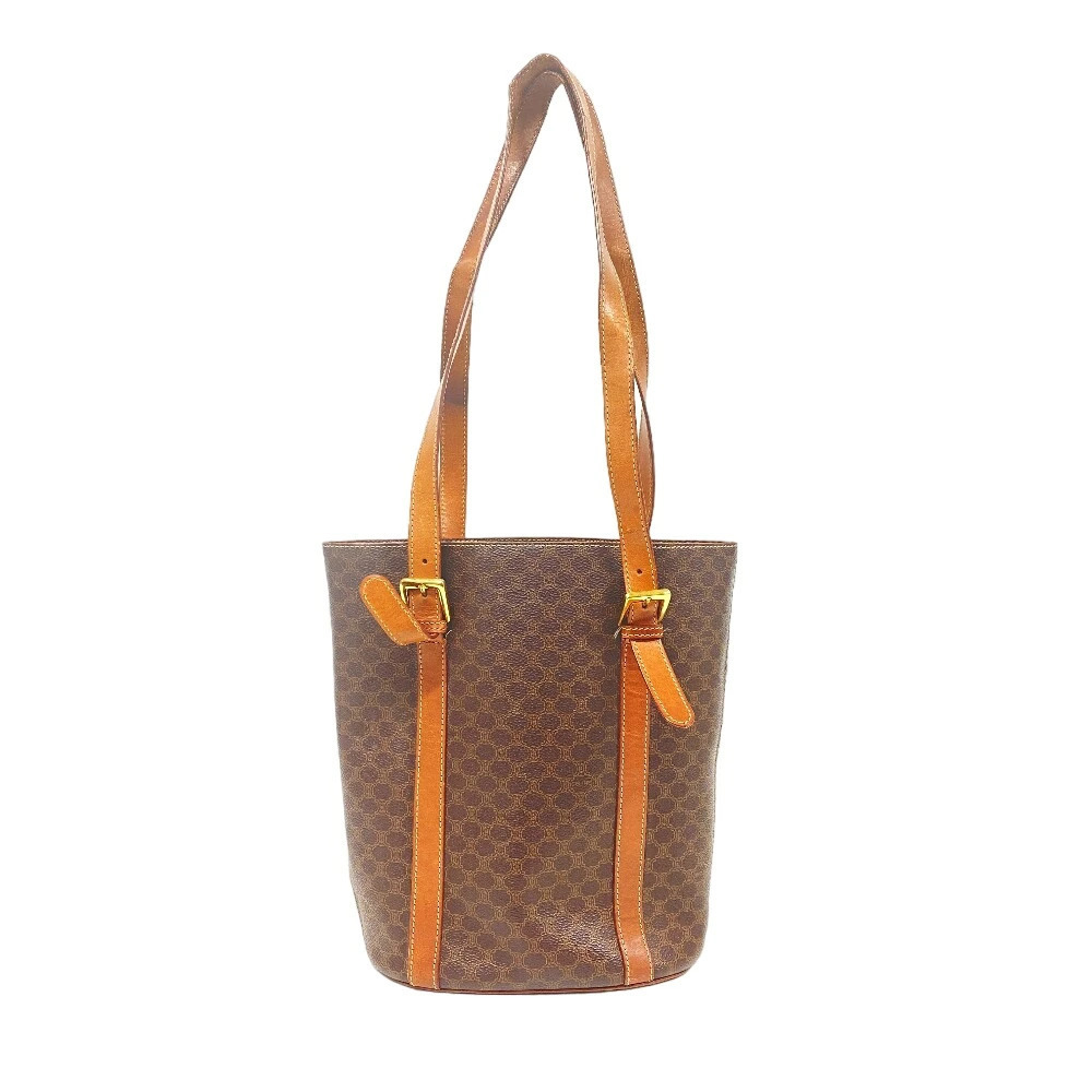 CELINE Macadam One Shoulder Hobo Tote Bag Brown